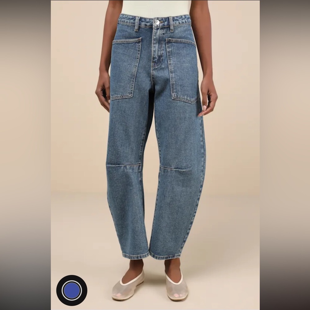 Haniel Medium Wash High-Rise Barrel Jean